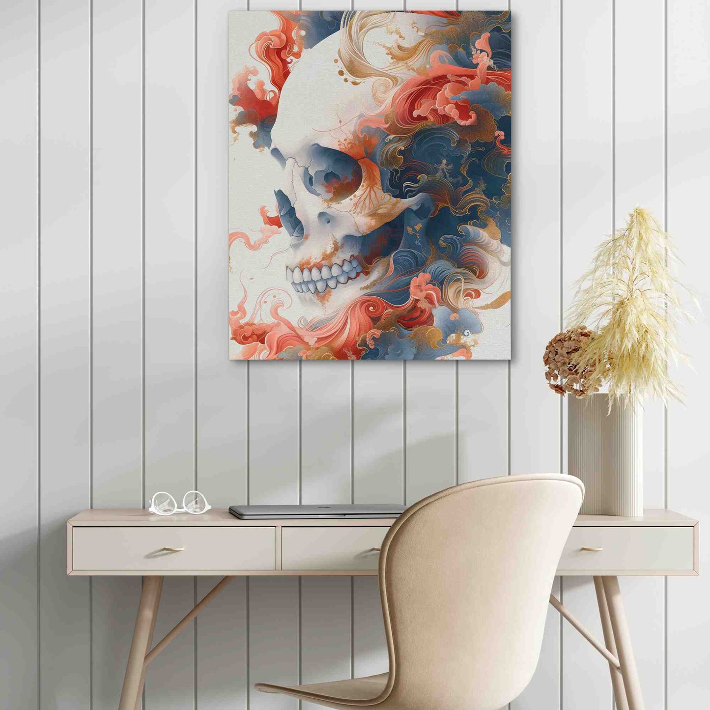 Japanese Style Skull - Canvas Wall Art