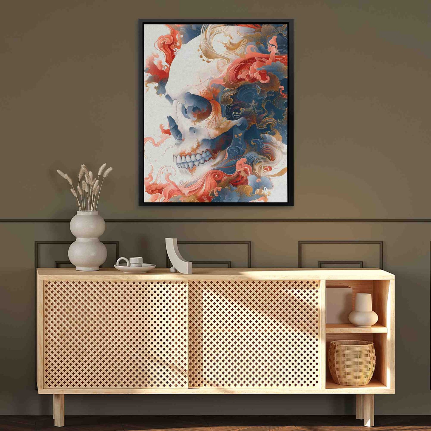 Japanese Style Skull - Wall Art in Black Frame