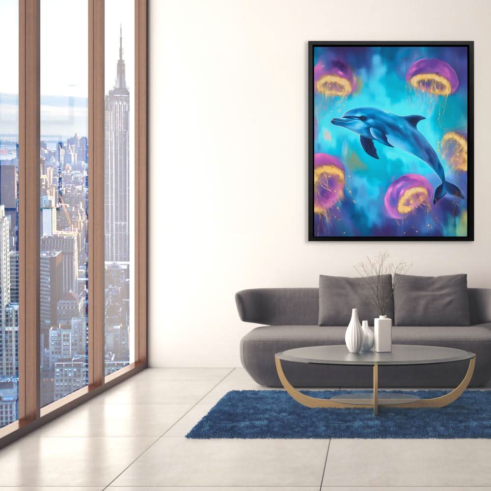 Jellyfish Ballet - Coastal Wall Art in Black Frame