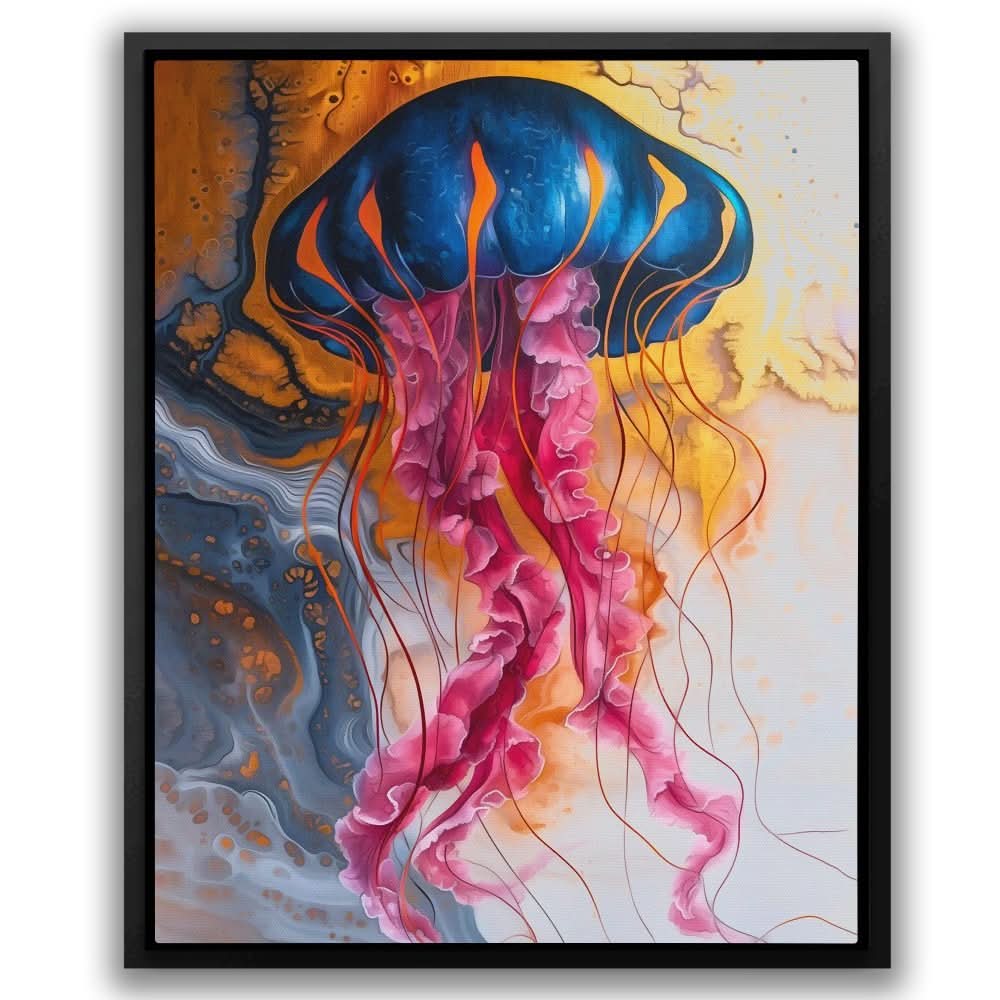 Jellyfish Enigma - Fish Wall Art in Black Frame