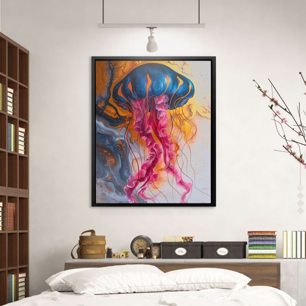 Jellyfish Enigma - Abstract Wall Art in Black Frame