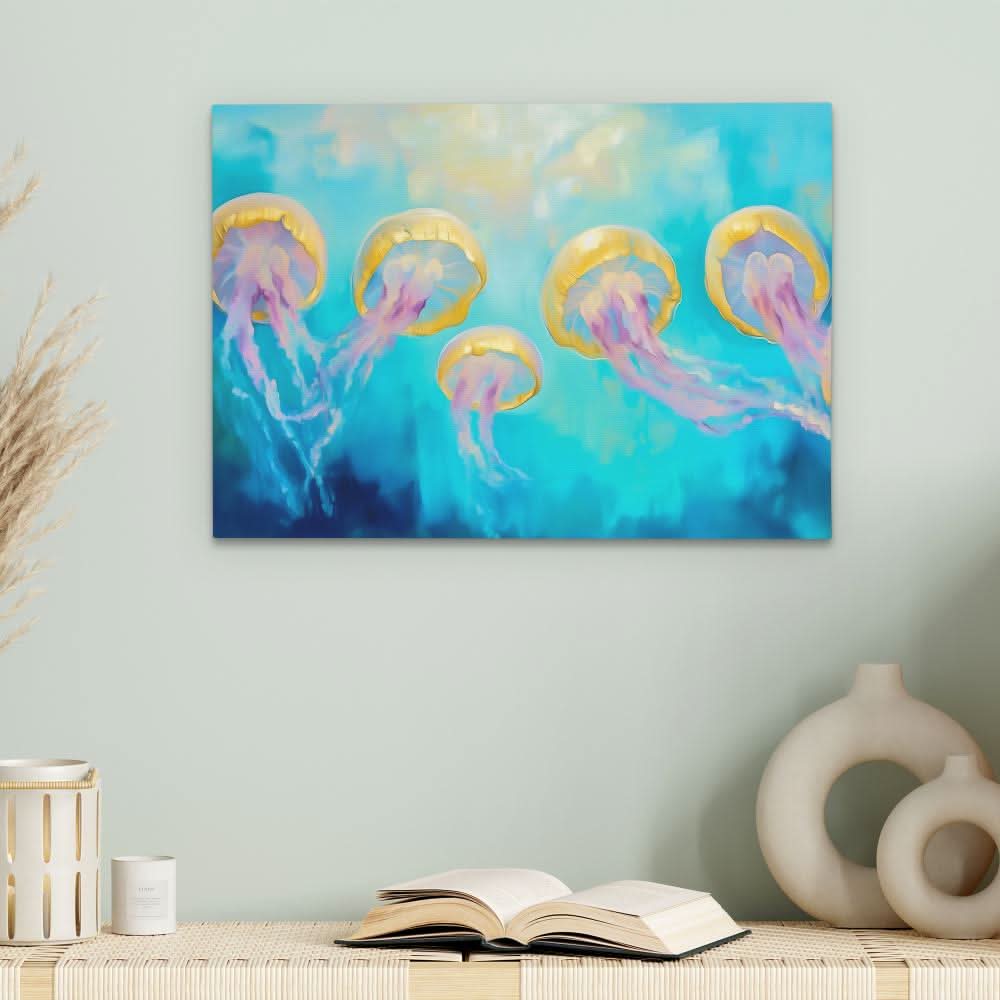 Jellyfish Pod - Gold Coastal Canvas Print