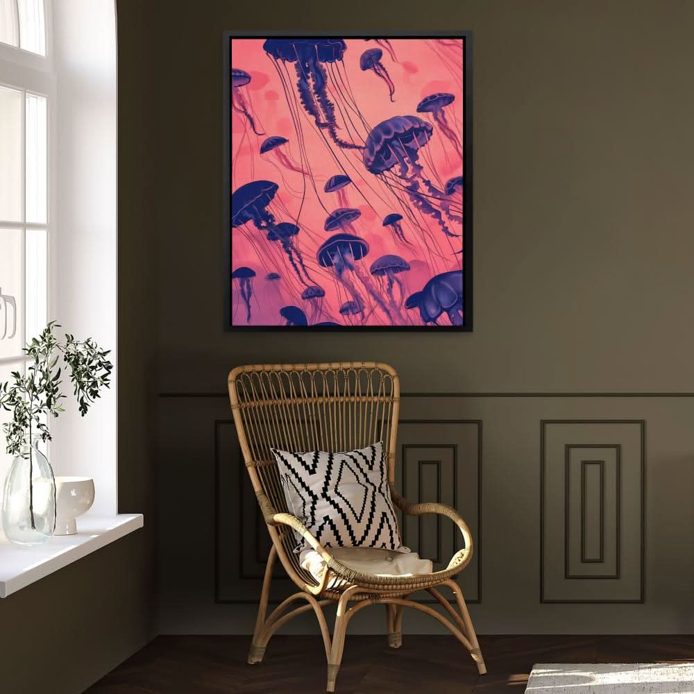 Jellyfish School - Abstract Wall Art in Black Frame