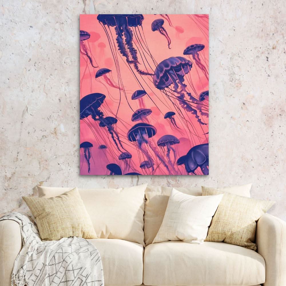 Jellyfish School - Colorful Coastal Canvas Print