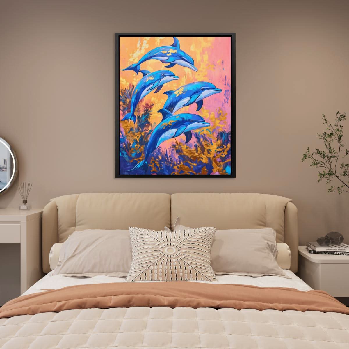 Joyful Blue Dive - Wall Art in Black Frame