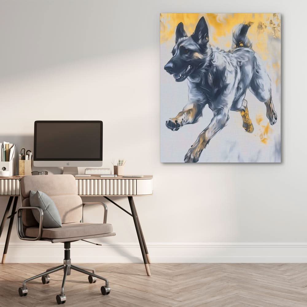 Joyful Bound - Dog Wall Art in Black Frame