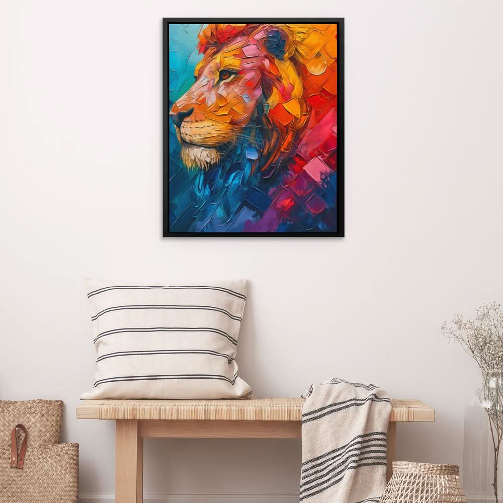 Joyful Journeys - Lion Wall Art in Black Frame