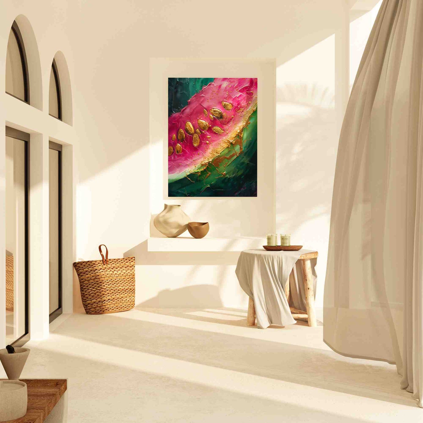 Juicy Watermelon - Gold Canvas Wall Art