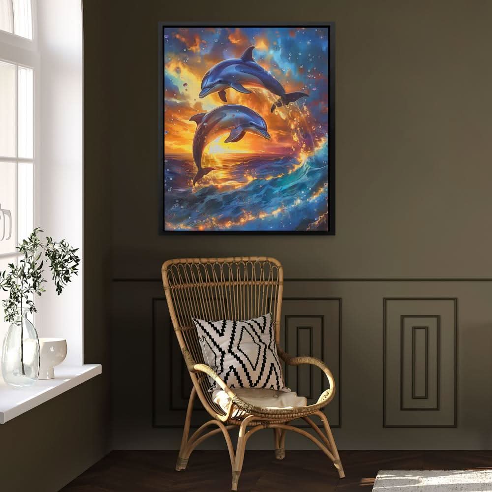 Jumping Dolphin Sunset - Coastal Art for Dining Room