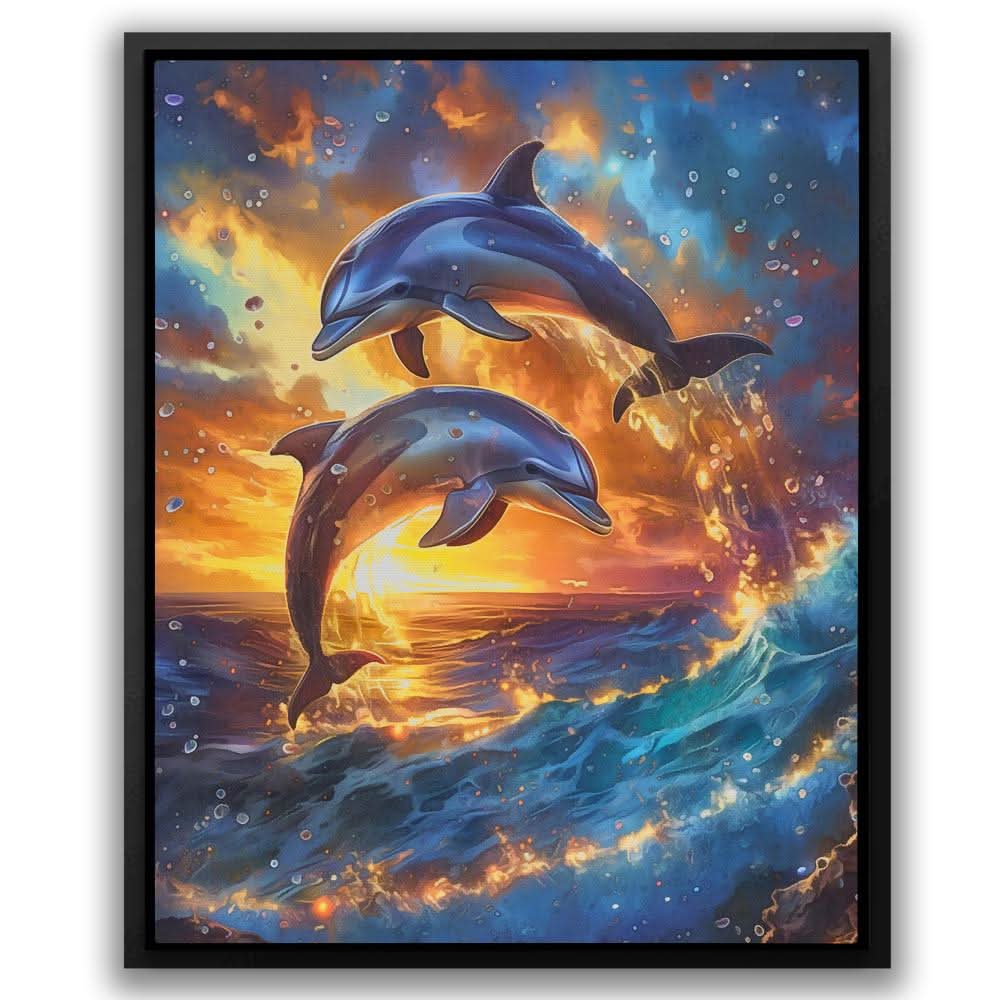 Jumping Dolphin Sunset - Blue Dolphin Canvas Print