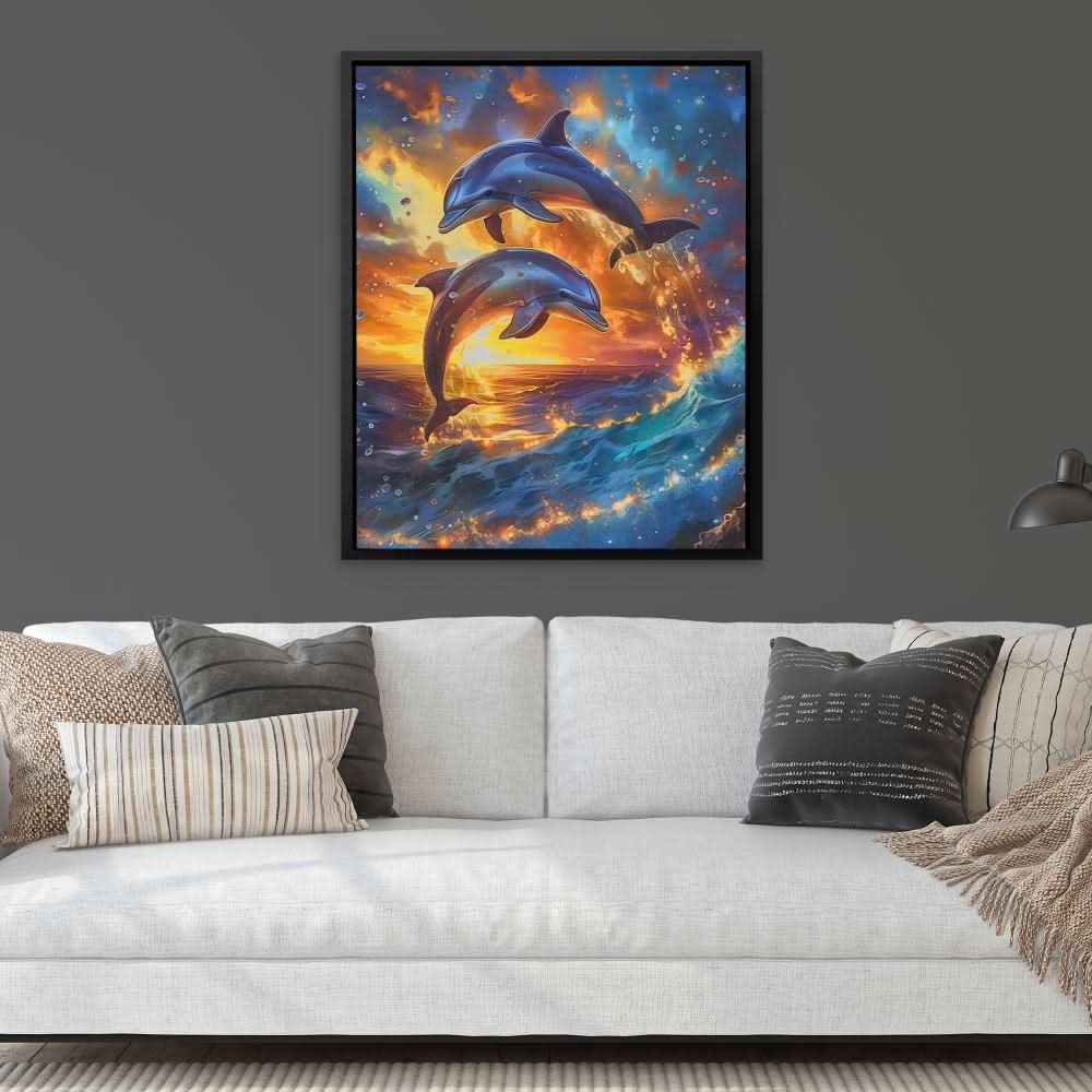 Jumping Dolphin Sunset - Large Abstract Canvas Print