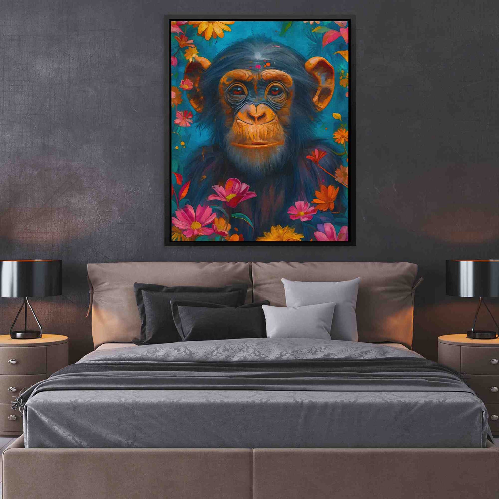 Jungle Chimp - Blue Wall Art