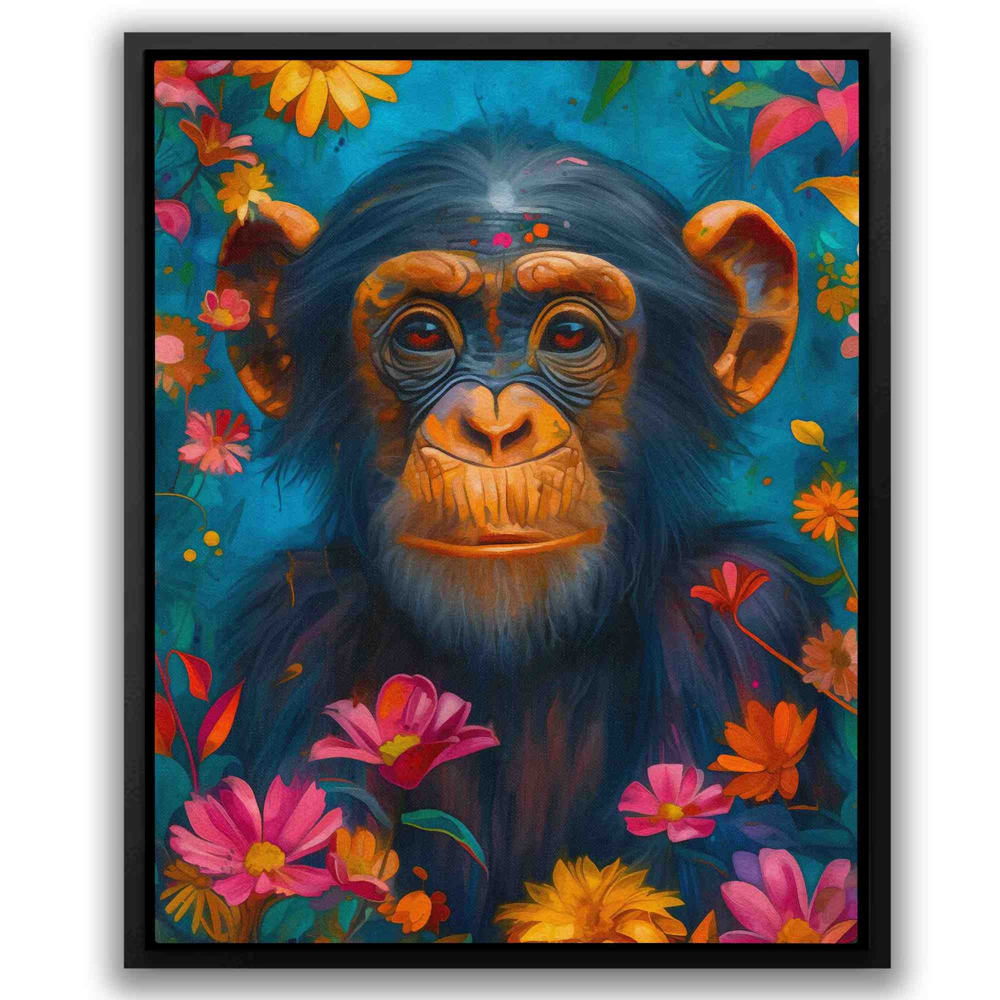 Jungle Chimp - Blue Canvas Wall Art