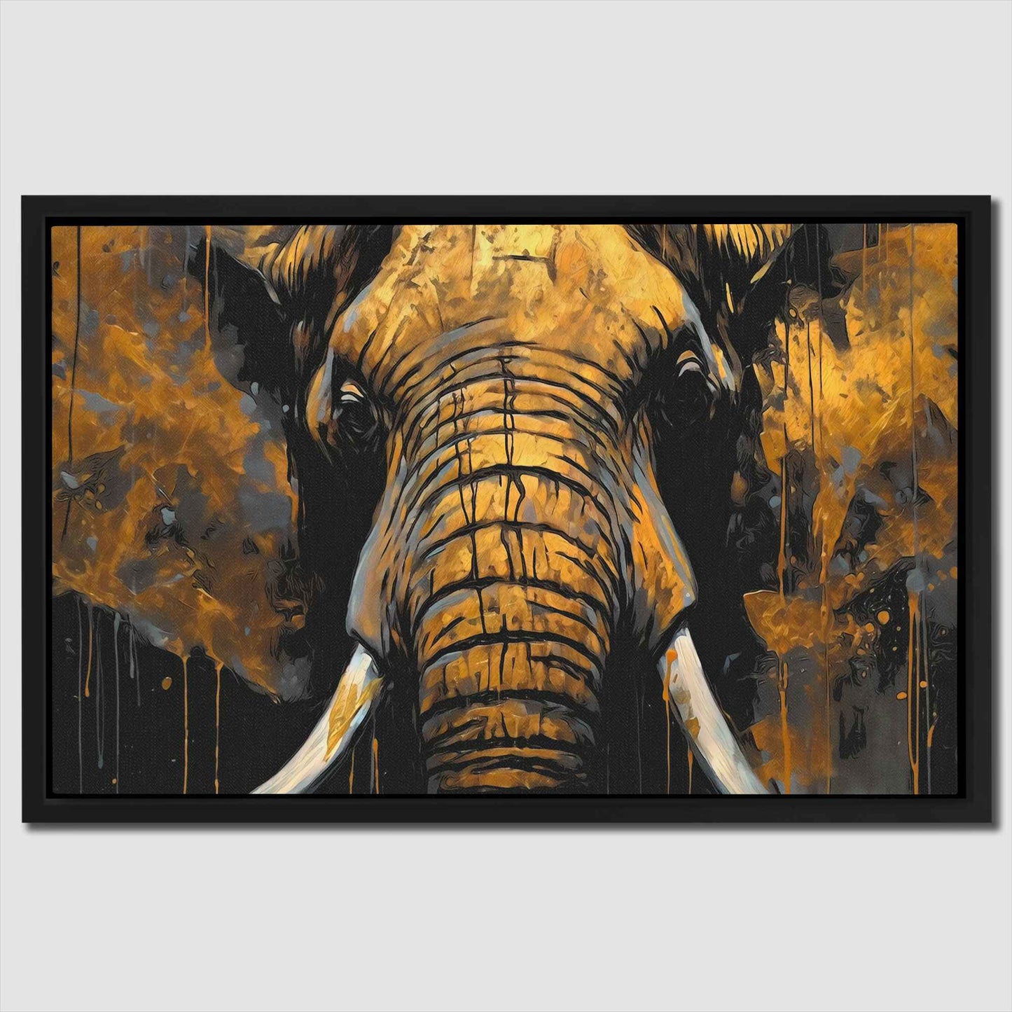 Jungle God - Elephant Wall Art in Black Frame