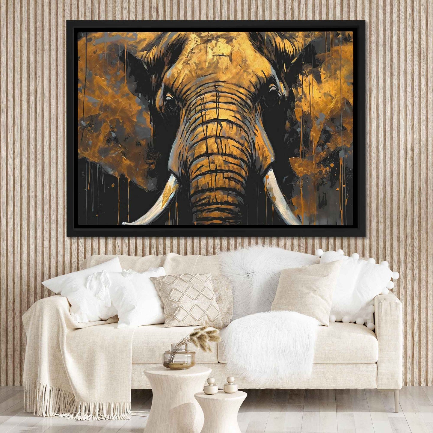 Jungle God - Black Elephant Canvas Print