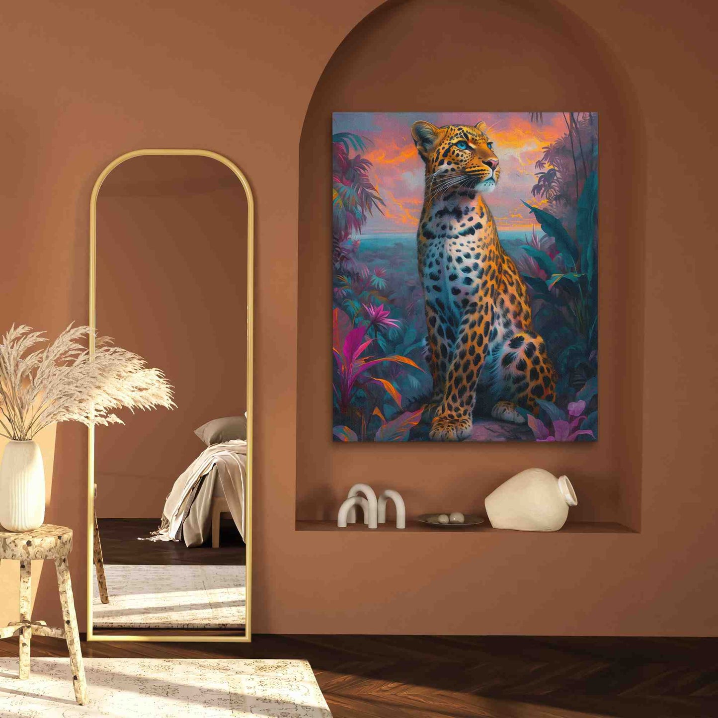 Jungle Jaguar - Fantasy Wall Art in Black Frame
