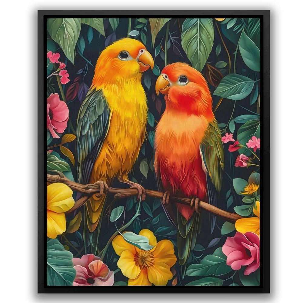 Jungle Lovebirds - Colorful Canvas Wall Art