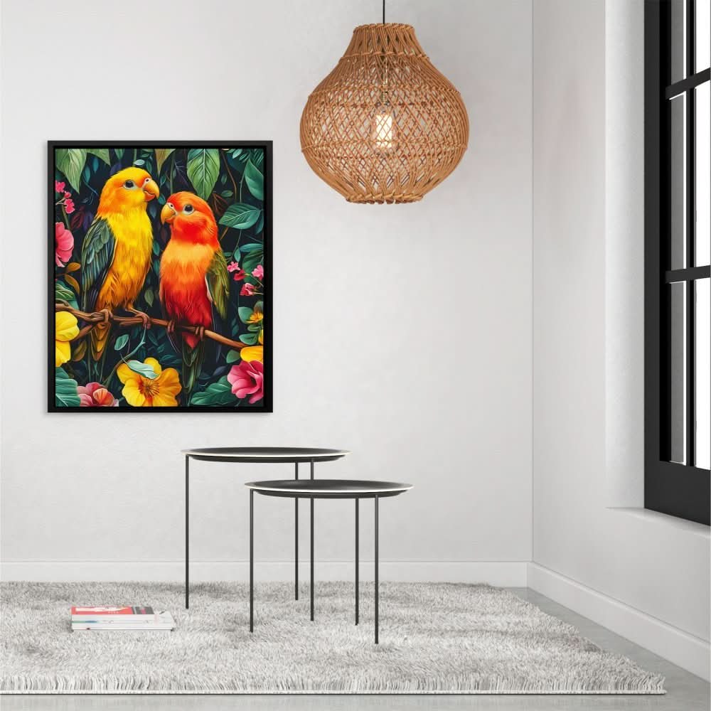 Jungle Lovebirds - Colorful Wall Art for Home Office