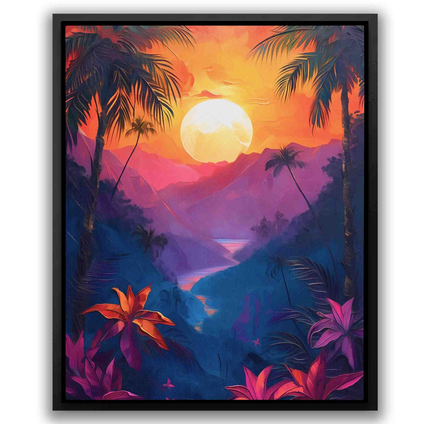 Jungle Sunset - Colorful Mountain Canvas Print