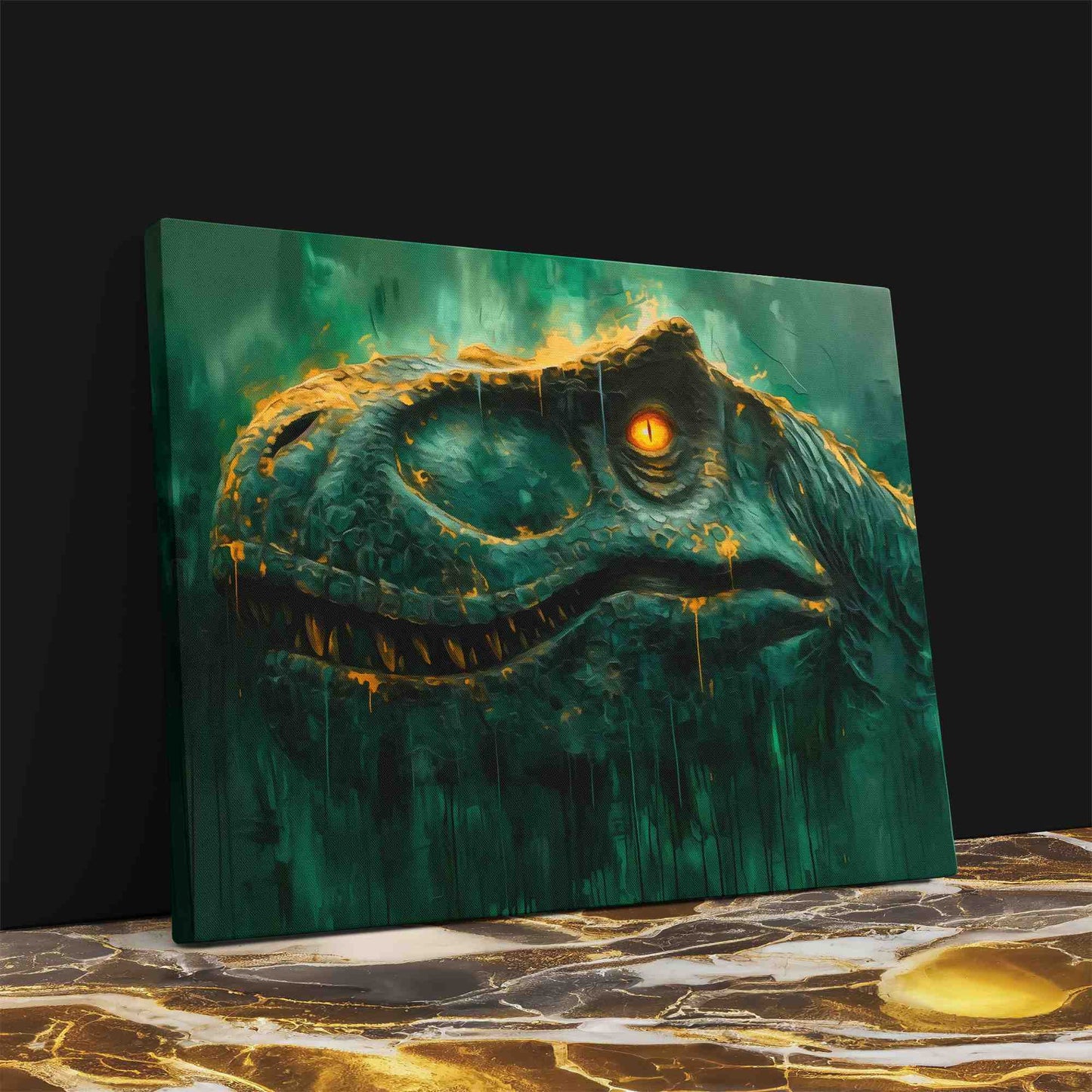 Jurassic Royalty - Gold Canvas Wall Art