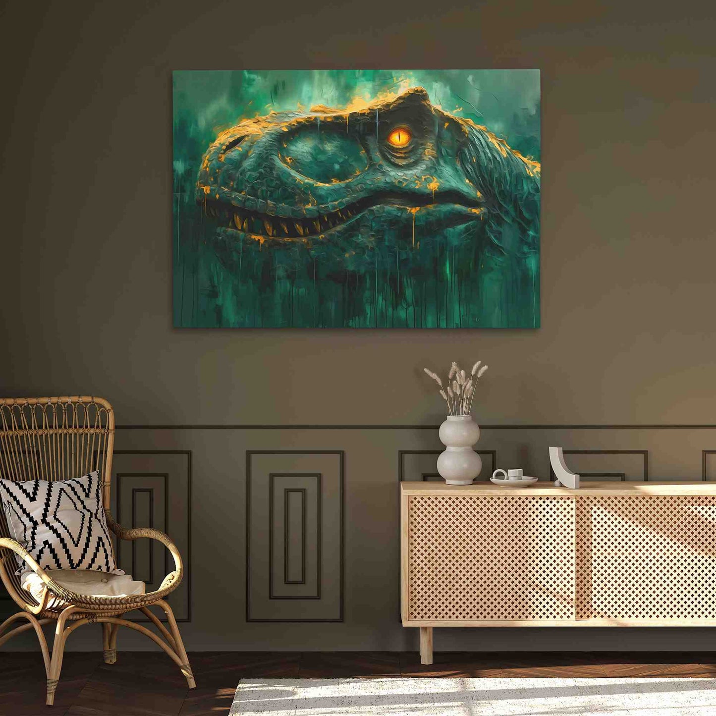 Jurassic Royalty - Emerald Wall Art in Black Frame