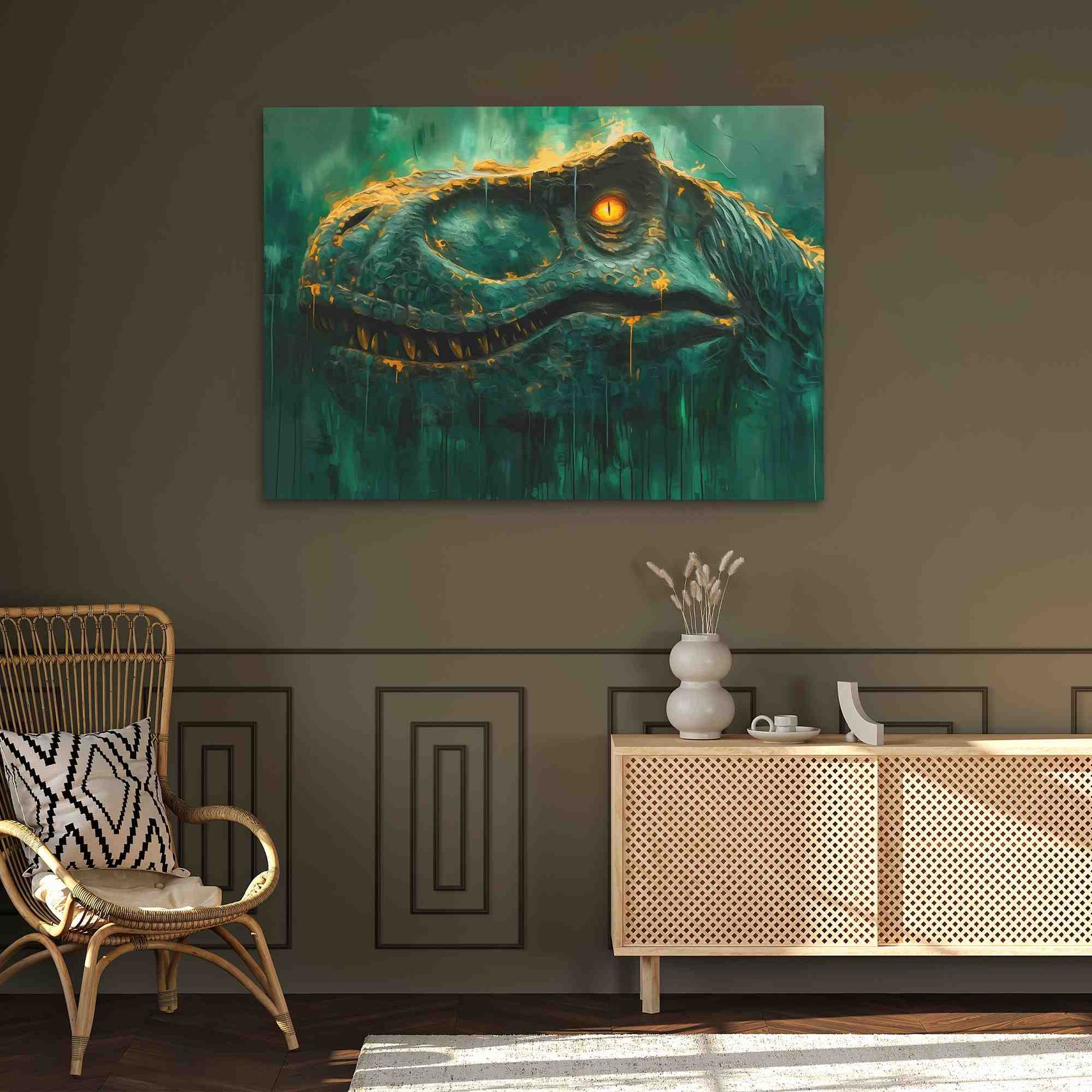 Jurassic Royalty - Emerald Wall Art in Black Frame