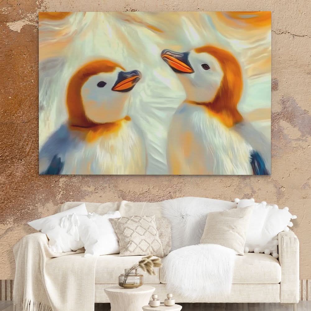 Juvenile Penguins - Modern Colorful Canvas Wall Art
