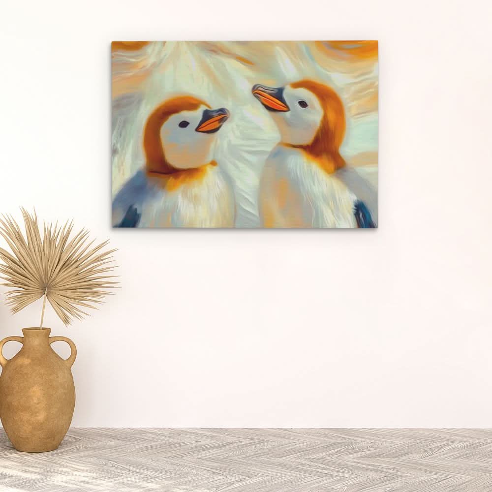 Juvenile Penguins - Baby Animal Wall Art in Black Frame