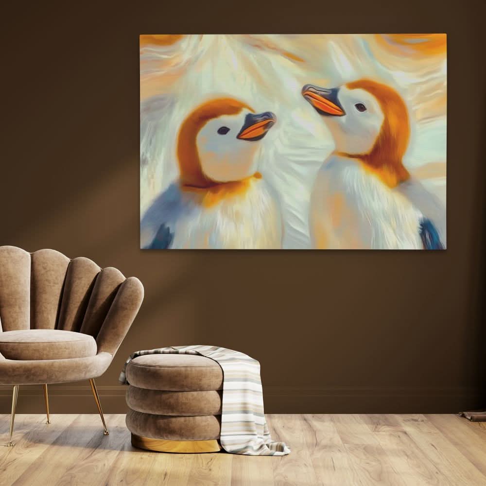 Juvenile Penguins - Modern Wall Art in Black Frame
