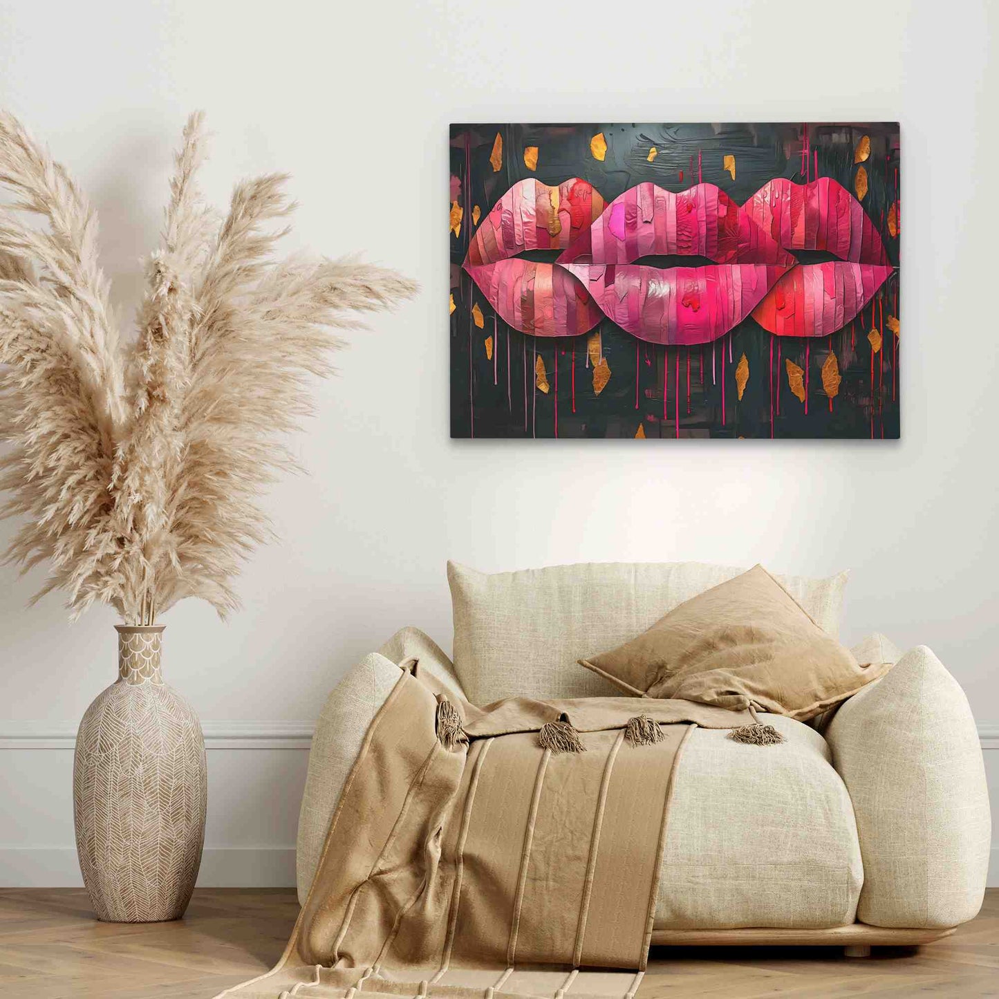 Kissing Lips - Kissing Wall Art in Black Frame