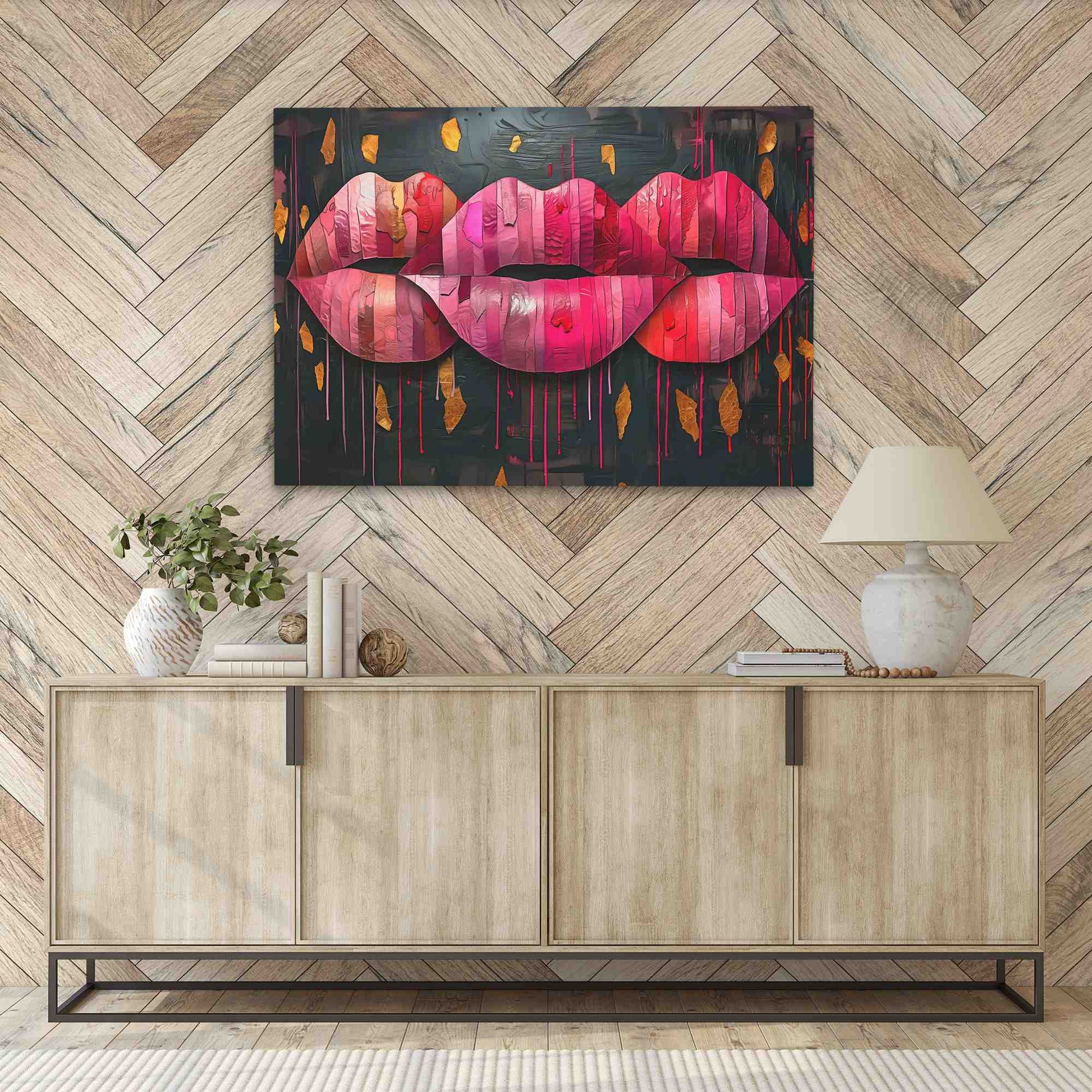 Kissing Lips - Black Kissing Canvas Print