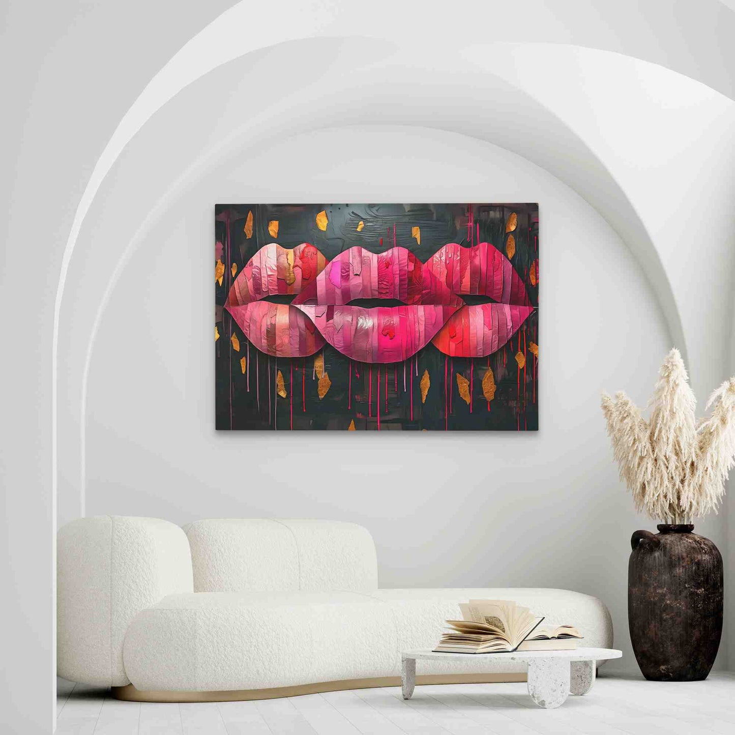 Kissing Lips - Abstract Black Canvas Wall Art