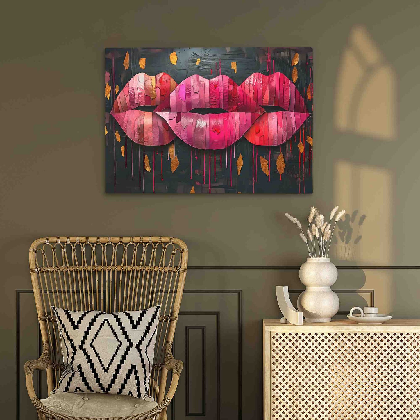 Kissing Lips - Abstract Wall Art in Black Frame