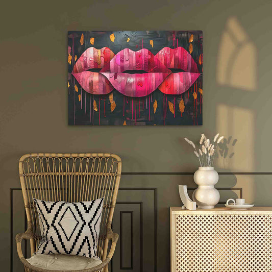 Kissing Lips - Abstract Wall Art in Black Frame
