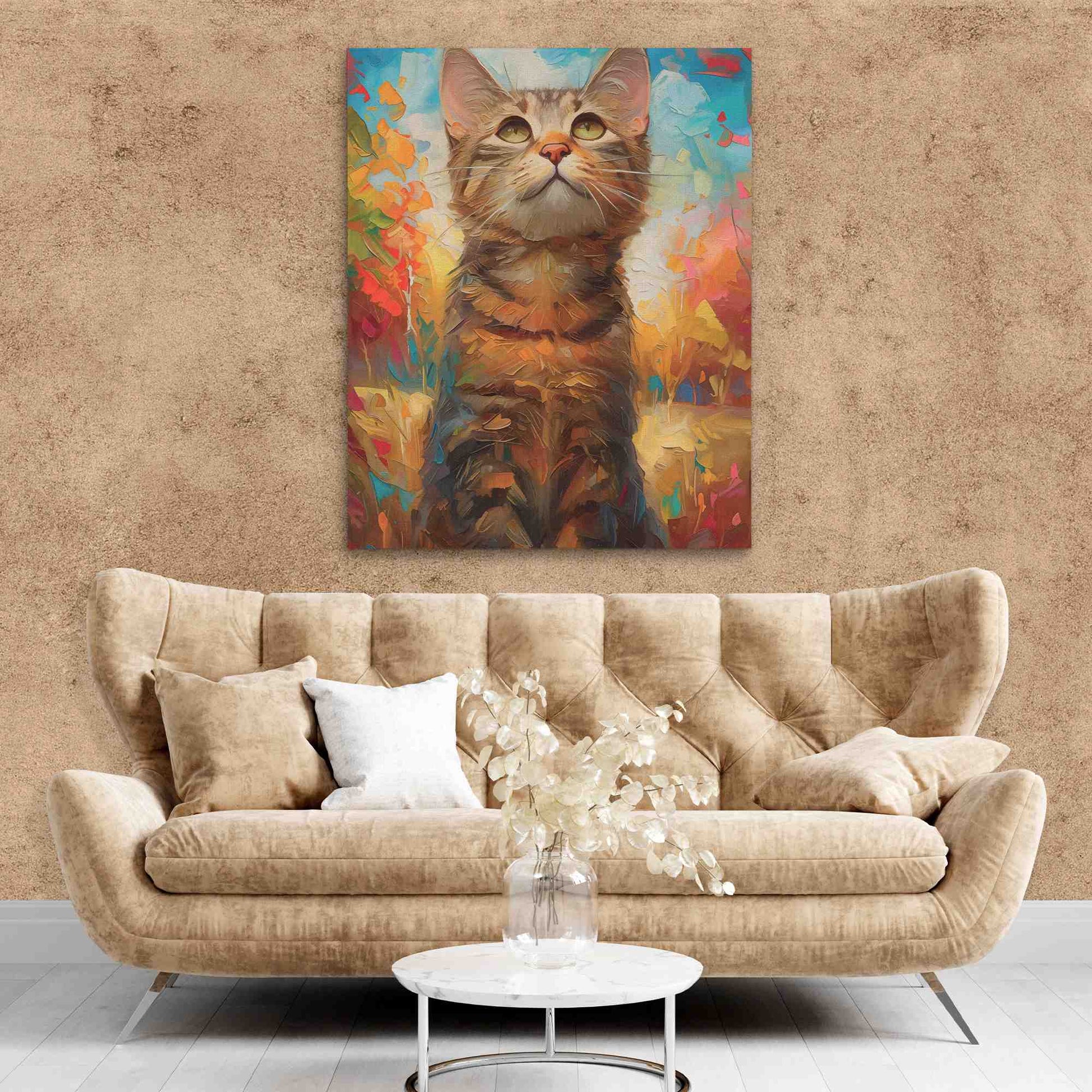 Kitten Love - Yellow Canvas Wall Art