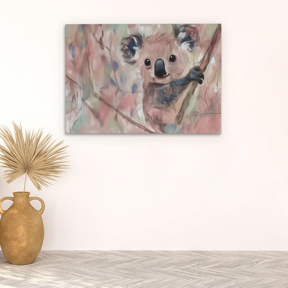 Koala Climbing - Earth Tones Canvas Wall Art