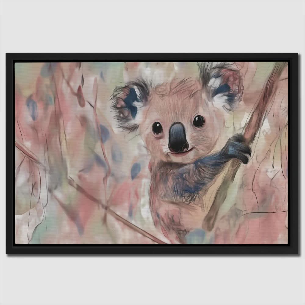 Koala Climbing - Wall Art in Black Frame