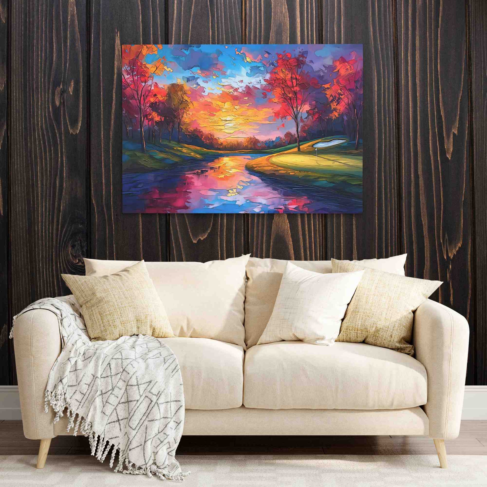 Lakeside Golf Course - Colorful Canvas Wall Art