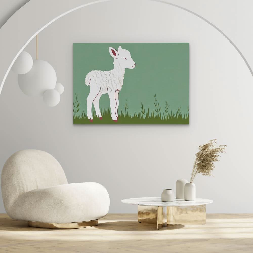 Lamb Meadow - Minimalist Wall Art in Black Frame