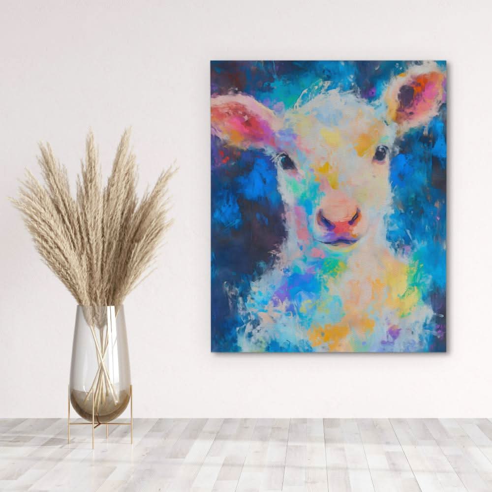 Lamb of Colors - Blue Country and Farm Canvas Print