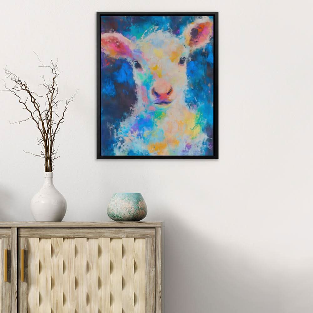 Lamb of Colors - Country and Farm Wall Art in Black Frame