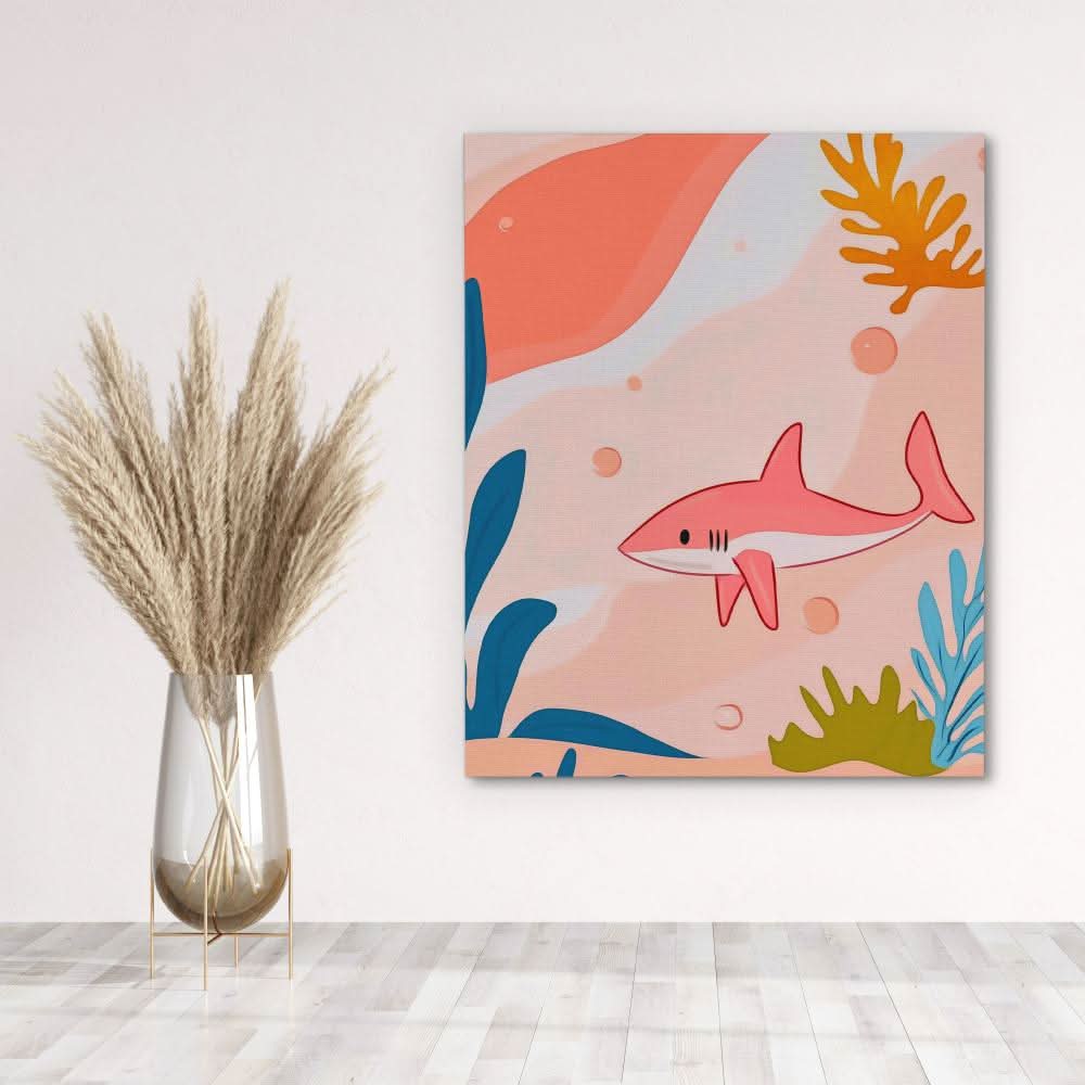 Large Pink Shark - Beach Art for Bathroom