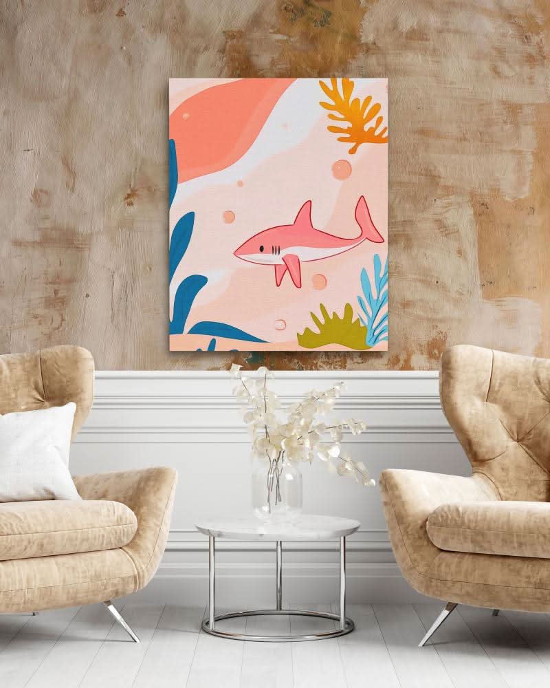 Large Pink Shark - Minimalist Wall Art Print