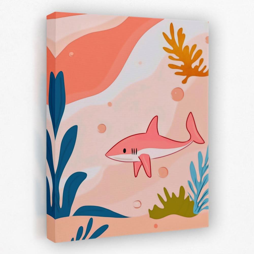 Large Pink Shark - Beach Canvas Wall Art