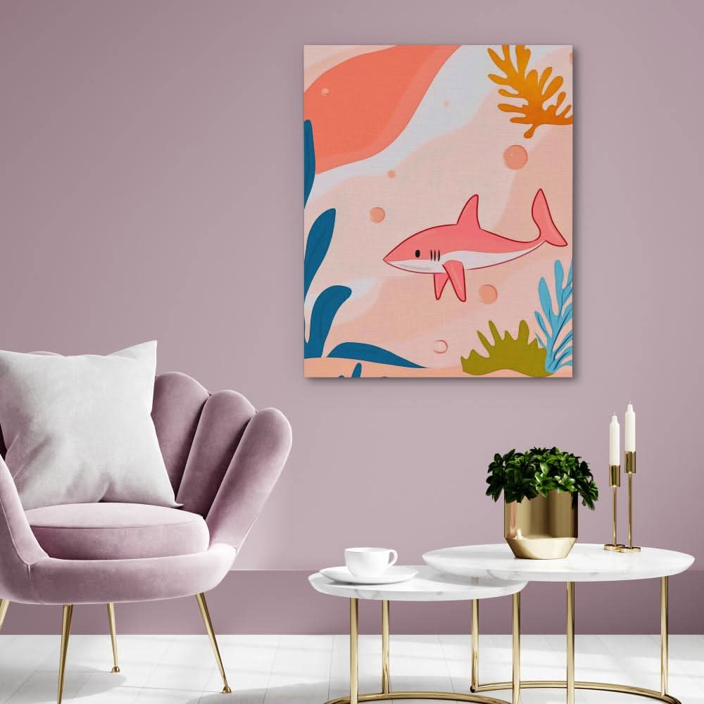 Large Pink Shark - Minimalist Pink Canvas Wall Art
