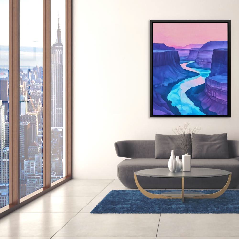 Lavender Canyon Glow - Mountain Wall Art in Black Frame