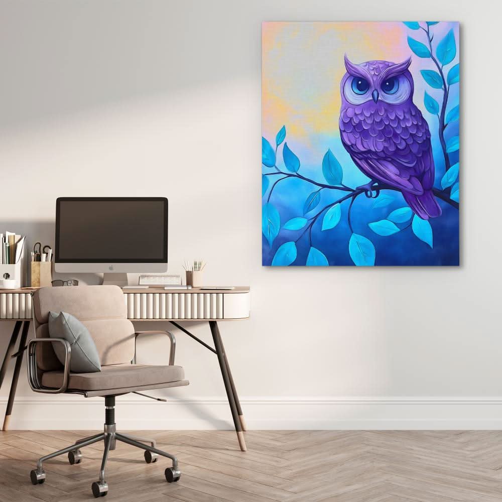 Lavender Watcher - Bird Wall Art in Black Frame