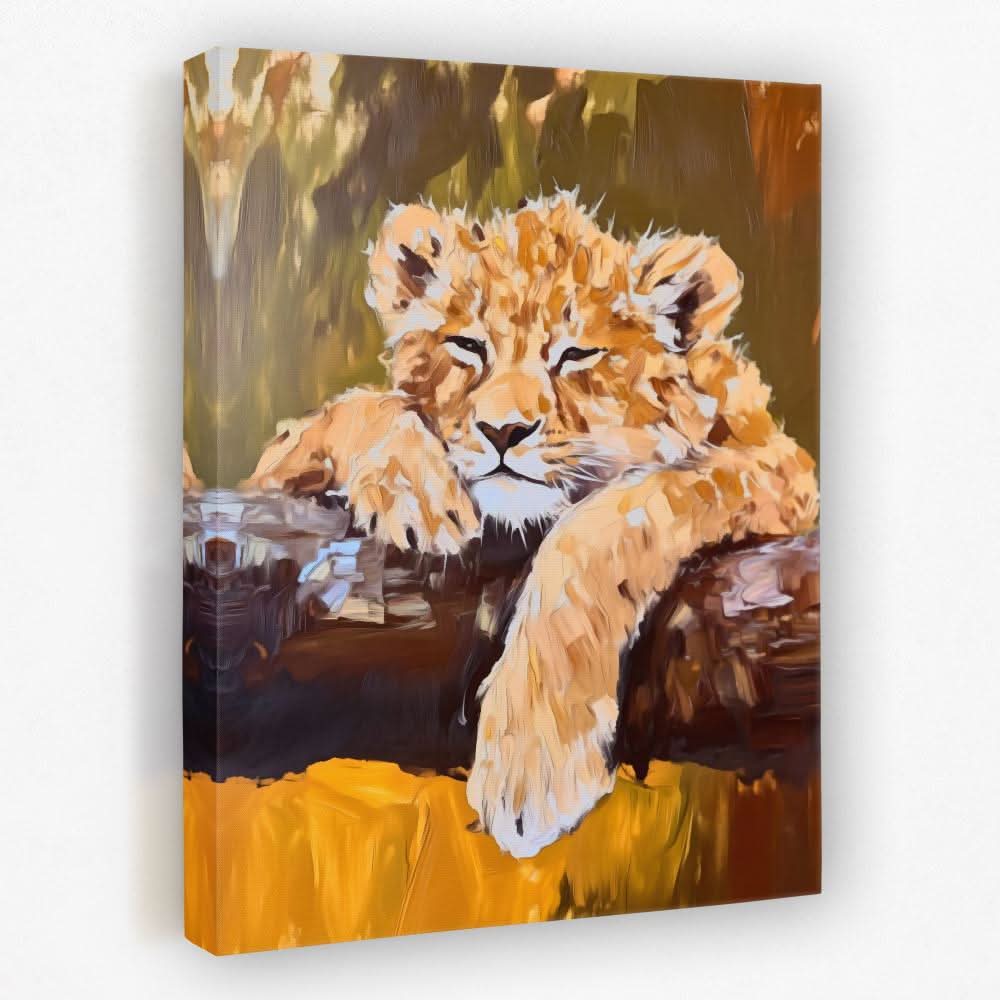 Lazy Lion Cub - Animals Canvas Wall Art