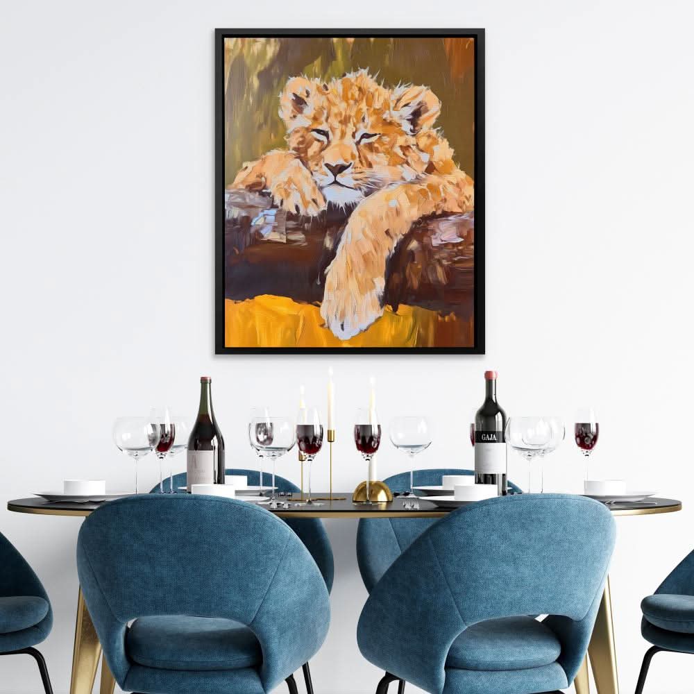 Lazy Lion Cub - Contemporary Brown Canvas Wall Art