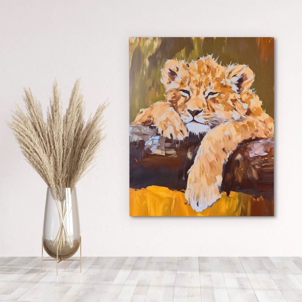 Lazy Lion Cub - Animals Art for Bedroom